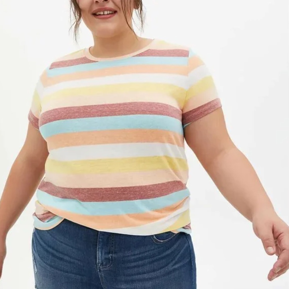 Torrid Classic Fit Crew Tee Vintage Triblend Jersey Multicolor Striped Size 1 1X
